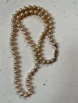 Vintage Hand Knotted Champagne Colored Faux Pearl Beads w GSilver Marked Clasp - £6.74 GBP