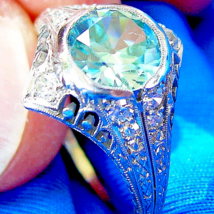 Genuine Antique Diamond Platinum Engagement Ring Deco Blue Zircon Solitaire - $11,681.01
