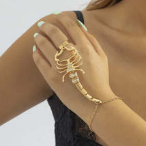 Cubic Zirconia &amp; 18K Gold-Plated Scorpion Wrist-To-Ring Bracelet - £12.17 GBP