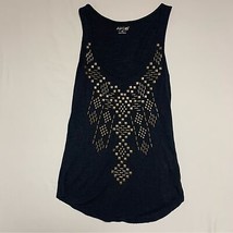 Black Flowy Lose Fit Embellished Tank Top Womens XS Camisole Shirt Classic Basic - £17.13 GBP