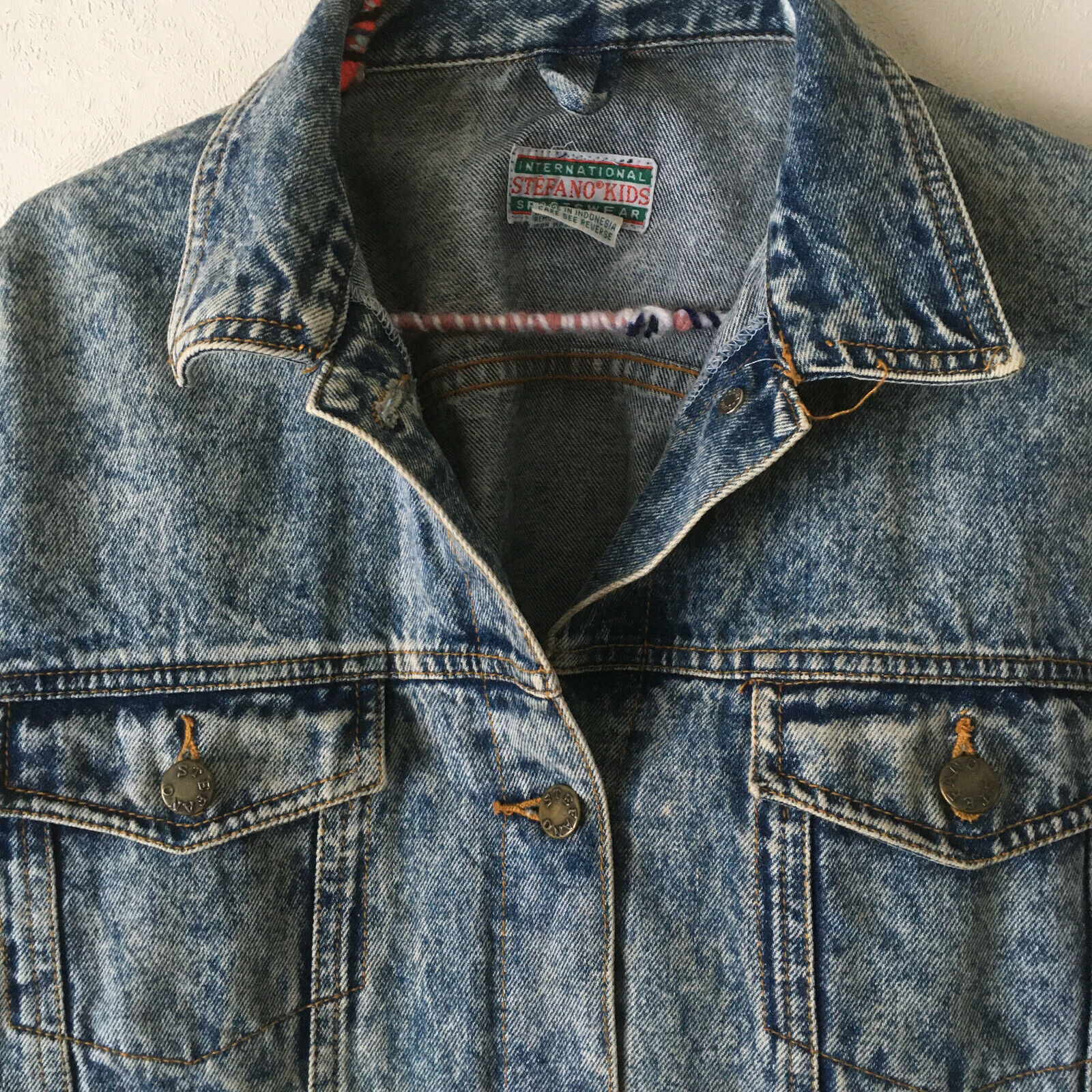 Vintage Stefano kids denim jacket blue jean trucker jacket girls size la... - $24.70