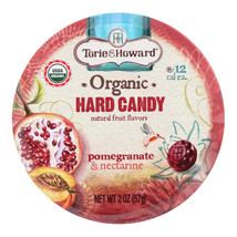 Torie &amp; Howard hard drop Pomegranate Nectarine Drops Candy 2 oz tin Case 8 fruit - £36.62 GBP