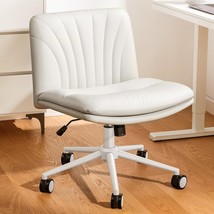 Marsail Armless-Office Desk Chair With Wheels: Wide, Cross-Legged Pu Leather - $126.66