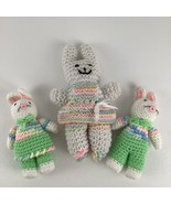 Handmade Crochet Easter Bunny Rabbit Animal Family Lot Toy Pastel Stripe... - $24.70