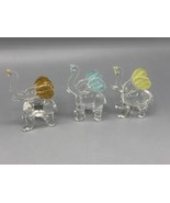 Vtg Set Of 3 Miniature Glass Elephants Hand Blown Glittered Ears Gold Bl... - $12.96