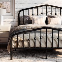 Sha Cerlin Queen Size Metal Platform Bed Frame With Victorian Style, Black - $168.94