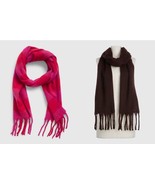 New Gap Women Brushed Cozy Scarf Plaid Pink Fringe Hem Microfleece Recta... - $22.99