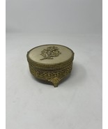 Vintage 1940&#39;s Footed Globe Glass and 24k Gold Plated Jewelry/Powder Box - $59.99