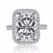3.00Ct Radiant Simulated Diamond Halo Engagement Ring 14K White Gold Plated - £74.74 GBP