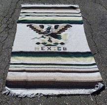 Vintage Mexican Serape Blanket Woven Stripes Southwest Cotton Fringed 42x70 Bird - £47.28 GBP