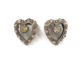 Set Of 2 Vintage Heart Shaped Small Brooch Antique Jewelry Discolored Stone Used - £14.88 GBP