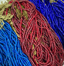 Antique Trade Beads Venetian Czech Whiteheart  Irregular shape Strand 7m... - $342.71 MXN