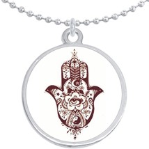 Hamsa Hand Eye Round Pendant Necklace Beautiful Fashion Jewelry - £8.43 GBP