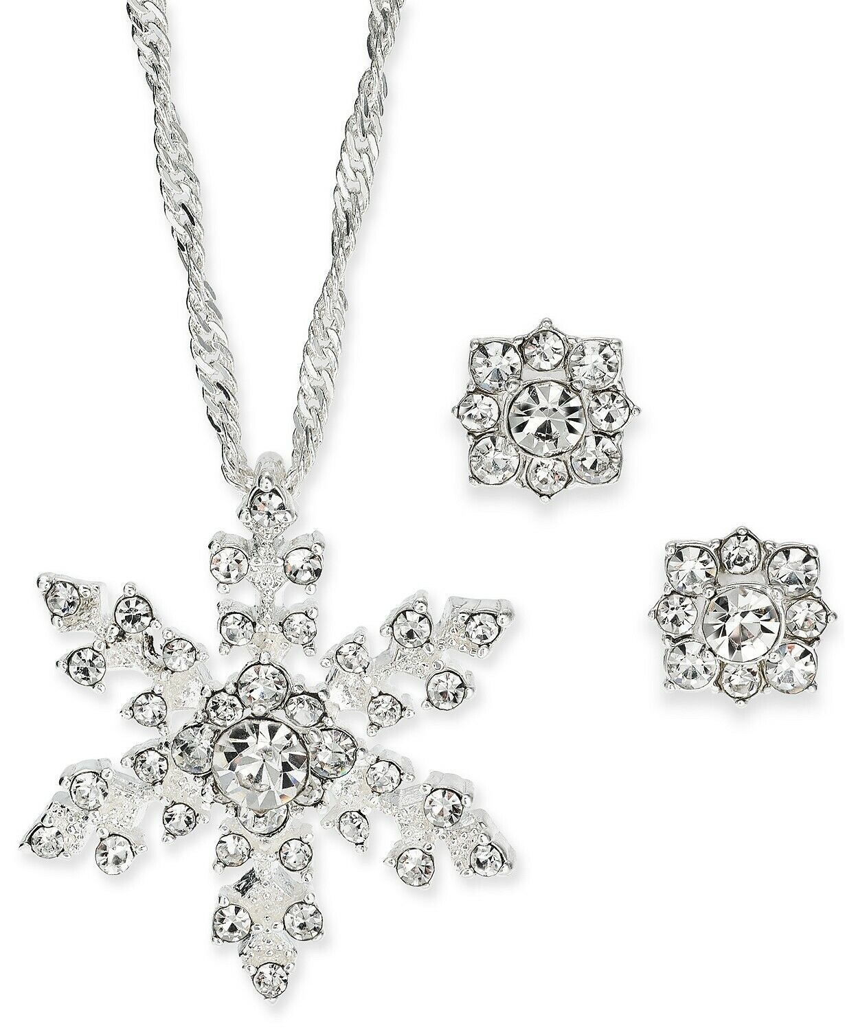Charter Club Women's Two Piece Crystal Snowflake Necklace & Earring Gift Set NIB - $14.99