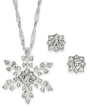 Charter Club Women&#39;s Two Piece Crystal Snowflake Necklace &amp; Earring Gift Set NIB - £11.76 GBP