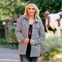 Classic Houndstooth Blazer   Black &amp; White Front Pockets Buttons Collare... - £75.04 GBP