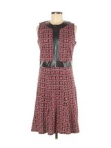 J. McLaughlin Faux Vegan Leather Panel Print Dress Sleeveless Size M - $24.75