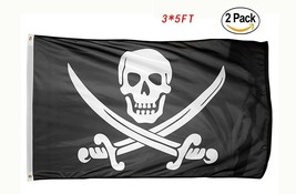 Pirate Flags Pack of 2 3x5 Jolly Roger Pirate Flags Calico Skull and Swords - £20.32 GBP