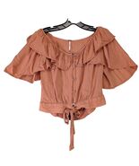 Free People Orange Striped Peasant Crop Top Button Up Shirt Womens M Ruf... - €21,31 EUR
