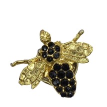 Rhinestone Encrusted Bumble Bee Black Onyx Gem Stones Gold Tone Flying Insect - $39.55