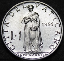 Vatican City 1 Lira, 1951 Gem Unc~Temperance Pouring Libation In a Bowl~... - £8.36 GBP