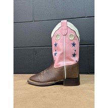 Old West Girls 1.5 D Broad Square Toe Cactus Brown/Pink Leather Cowboy Boots - £24.06 GBP