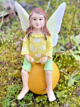 Miniature Fairy Girl on Yellow Bouncy Ball Play Ground Fairy Garden Pick  - £4.69 GBP