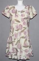 VTG Hampton Mauve Tulips Flowers Vanilla Layered Tiered Button Top Dress... - $29.99