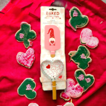 Baked With Love &amp; Kisses Gnome Design Spatula &amp; Heart Shaped Cookie Cutt... - £4.97 GBP