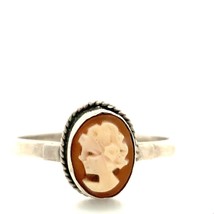 Antique Sterling Silver Carved Shell Victorian Female Lady Cameo Ring size 7 1/2 - £30.07 GBP