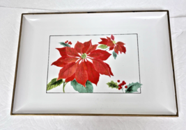Vintage Otagiri Lacquerware Christmas Poinsettia Holly Tray 8 1/4 x 5 7/... - $12.38