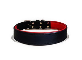 Genuine Leather Premium Padded Dog Collar Pet Dog Belt XL Black/Red 25&quot;-28&quot; - £38.32 GBP