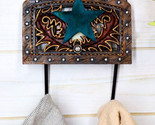 Rustic Western Lone Star Tooled Leather Bootcut Patterns 2-Peg Wall Hook... - $21.99