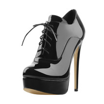 Women&#39;s Black Red Platform Ankle Boots High Heels Lace Up Patent leather Stilett - £98.38 GBP