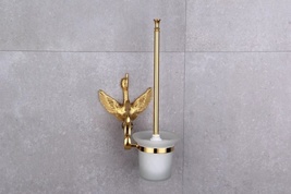Wall mounted SWAN Style Solid Brass Gold PVD LUXURY  toilet brush holder - $149.99