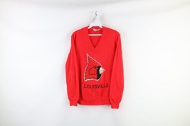 Vintage 70s Womens Medium Spell Out University of Louisville Knit Sweater Red - £77.63 GBP