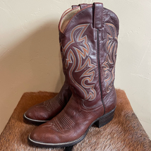 Men&#39;s Cowtown Cowboy Boots Style U910 Size 9D Brown Cream Orange Leather - £50.75 GBP