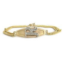 Estate Letter R Initial Diamond ID Chain Bracelet 18K Yellow Gold, 11.59 Grams - £1,278.92 GBP