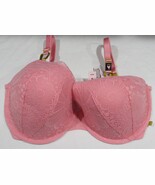 Victoria&#39;s Secret LINED DEMI PEACHY PINK FLORAL LACE Bra Size 36DDD - $105.86 CAD