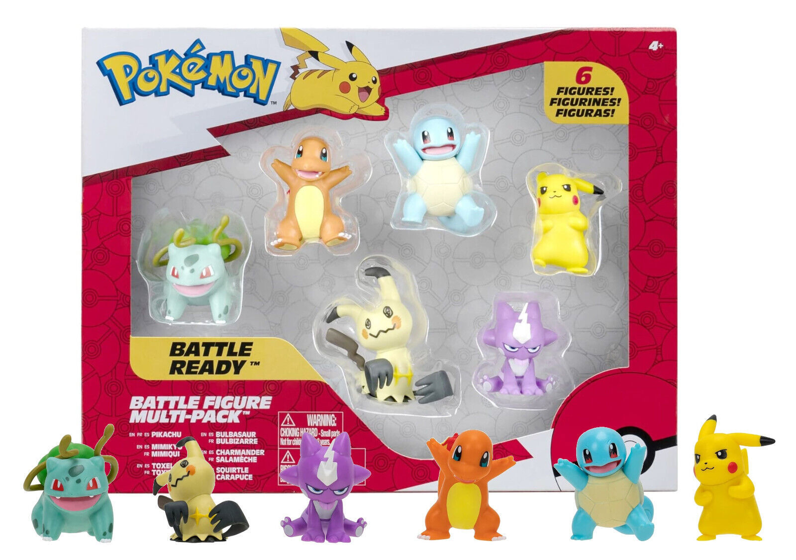 Primary image for Pokemon Battle Ready 6-Pack Pikachu Squirtle Charmander Bulbasaur Mimikyu Toxel