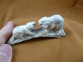 beav-w2 pair white Beaver on log of shed ANTLER figurine Bali detailed c... - £79.95 GBP