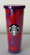 Starbucks 2014 Venti w/Lid 24 oz  w/Original Sticker Red &amp; Purple Flower - £10.97 GBP
