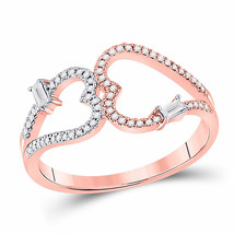 14kt Rose Gold Womens Round Diamond Double Heart Ring 1/5 Cttw - £321.08 GBP