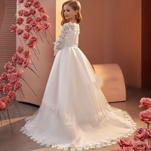 Beaded Applique Full Sleeve Elegant Child Princess Birthday Communion Dress - £117.83 GBP
