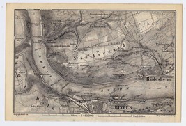 1892 Original Antique Map Of Vicinity Of Bingen Rudesheim Rhine / Germany - $23.05