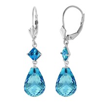 11.0 Carat 14K White Gold Leverback Elegant Gemstone Earrings Blue Topaz - $394.04