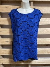 New York &amp; Company Blue Floral Lace Front Blouse Top Shirt Woman&#39;s Size M KG - £10.28 GBP