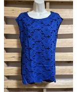 New York &amp; Company Blue Floral Lace Front Blouse Top Shirt Woman&#39;s Size ... - £10.16 GBP