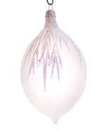 Vintage Frosted Glass Teardrop Christmas Ornament Iridescent Glitter Ici... - £7.73 GBP