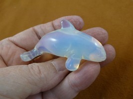 Y-WHA-KI-720) WHITE OPALITE GLASS KILLER WHALE ORCA gemstone figurine ge... - $23.36